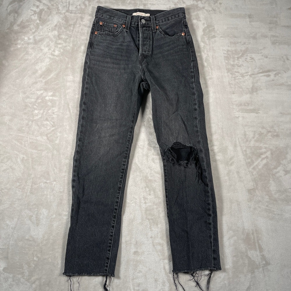 Levi's Women's Jeans Wedgie Straight Button Fly Distressed 25 Gray